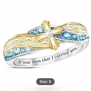 Cross Footprints in the Sand “It was then I carried you” Ring Size 8